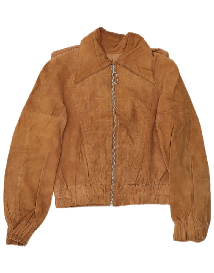 Jachetă militară de piele de căprioară pentru femei vintage IT 48 XL maro
