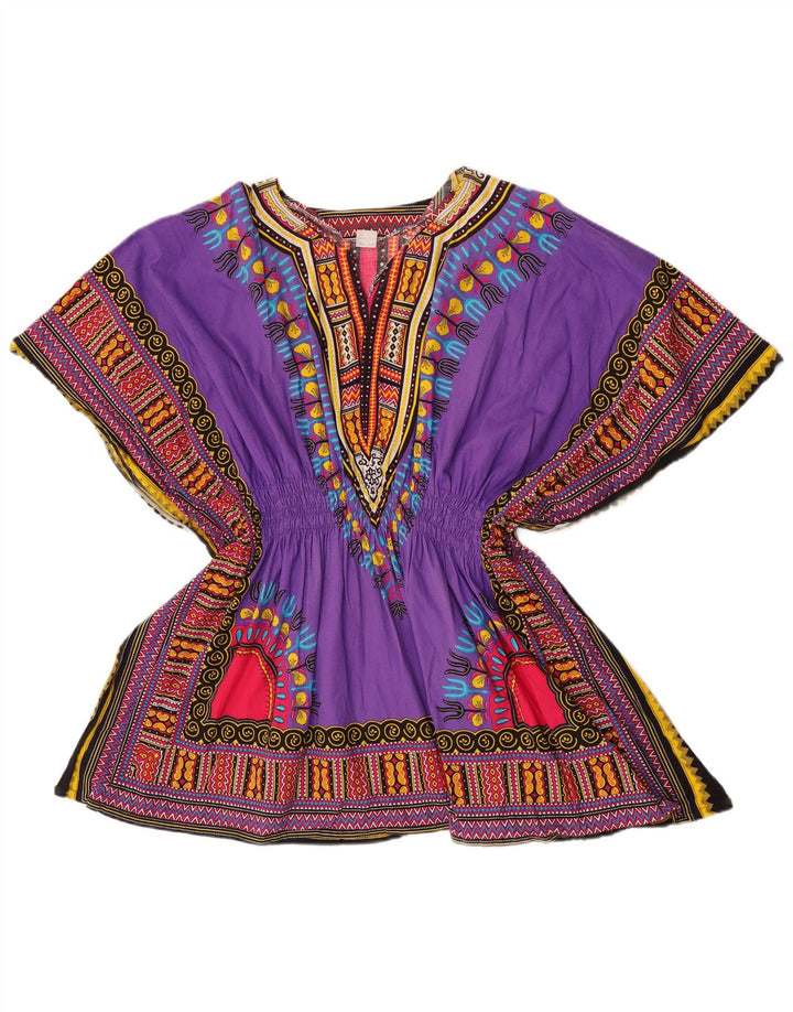 Bluză de plajă vintage pentru femei, mărime unica, bumbac geometric violet