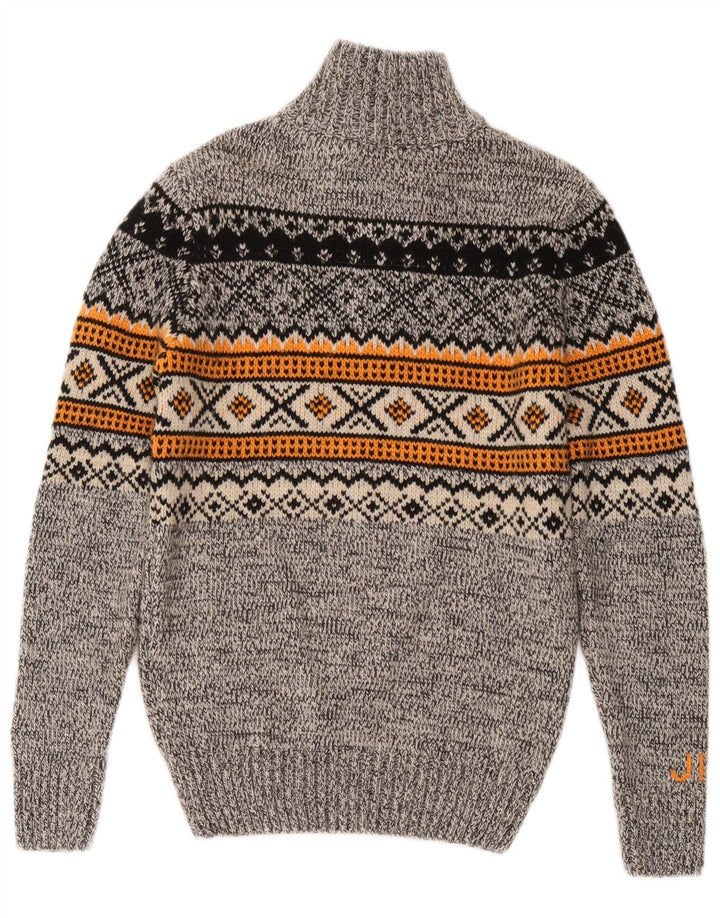 Pulover Superdry pentru bărbați, cu fermoar, cu gât, mic, gri Fair Isle, acrilic