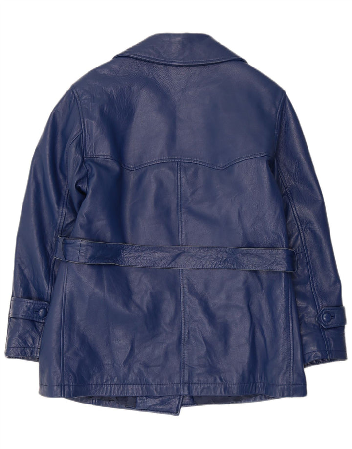 Jachetă de piele vintage pentru femei la dublu piept UK 12 Medium Bleumarin