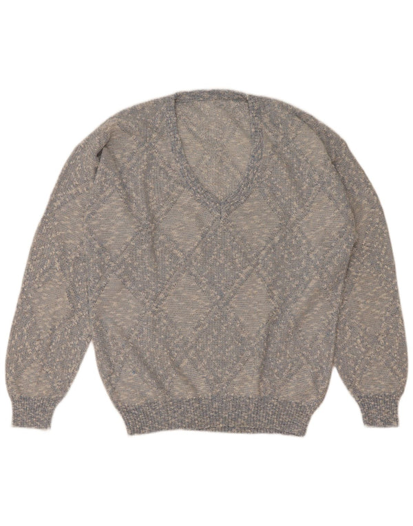 Pulover vintage pentru bărbați cu decolteu în V IT 52 mare albastru Argyle/Diamond Acrilic