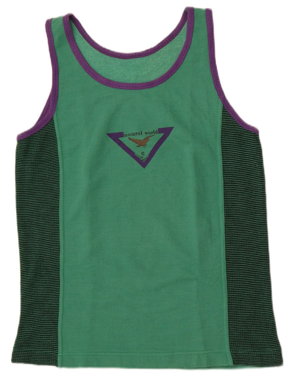 Vestă cu grafică vintage pentru bărbați, top mic verde cu dungi