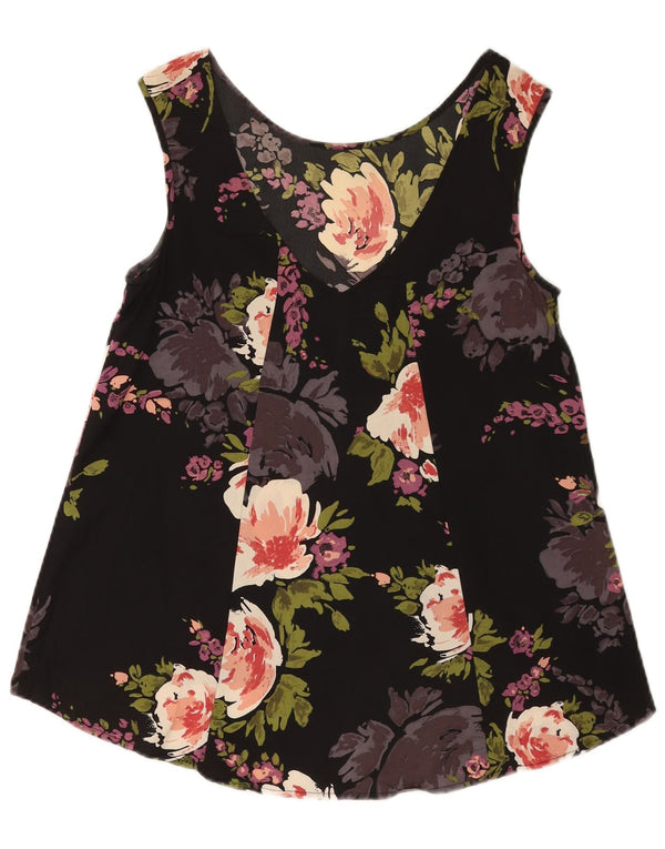 Bluză fără mâneci de damă vintage de top UK 10 mic, negru, floral