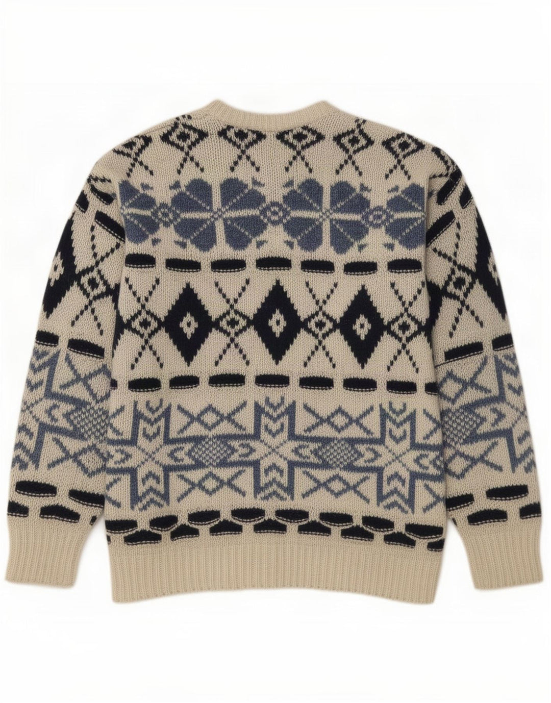 Pulover pentru bărbați Shetland cu decolteu rotund, mare, alb, Fair Isle