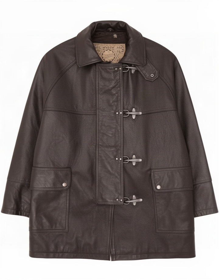 Palton supradimensionat din piele vintage pentru femei UK 14 mediu negru