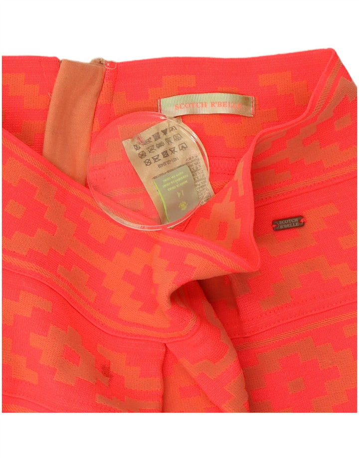 Fustă A-Line Vintage pentru femei UK 14 Medium W28 Orange Geometric Poliester