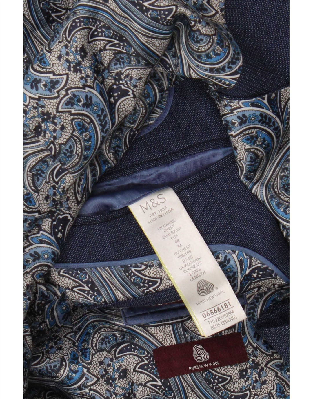 Sacou Marks & Spencer pentru bărbați cu 2 nasturi, UK 38, lână albastră medie