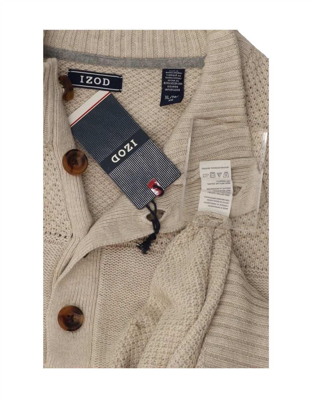IZOD Mens Button Neck Jumper Sweater XL Beige Cotton Vintage Izod and Second-Hand Izod from Messina Hembry 