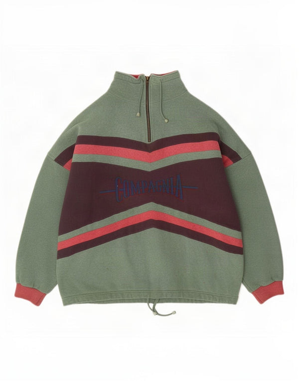 Pulover vintage pentru bărbați, cu grafic, cu fermoar, cu gât, IT 54 XL, verde, colorblock