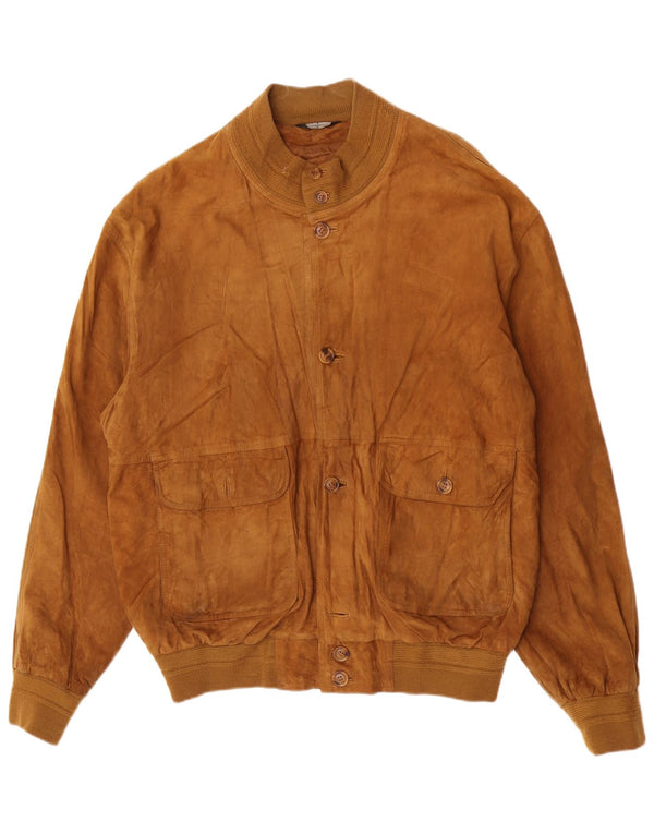 Vintage Mens Suede Bomber Jacket IT 54 2XL Beige Leather