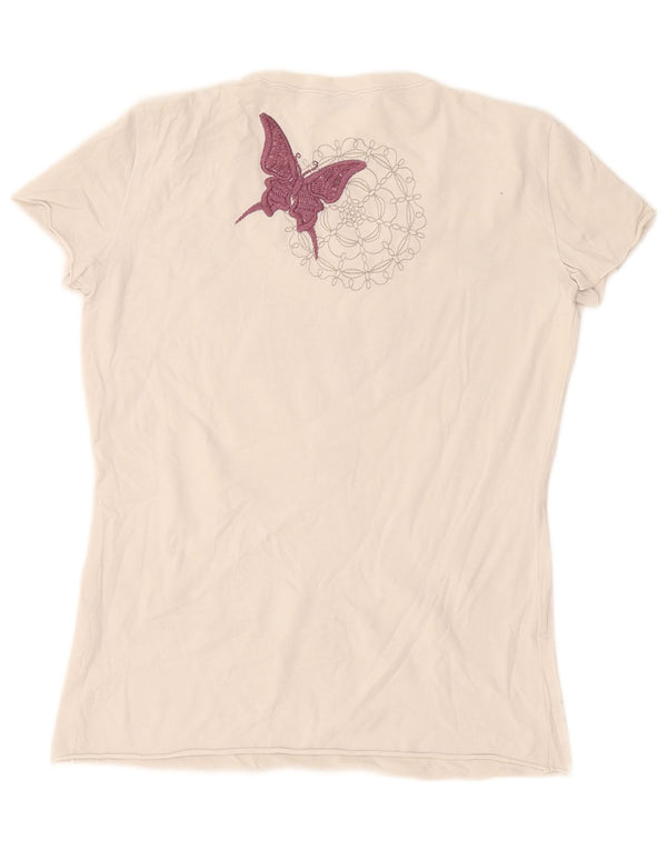 Tricou grafic Marella pentru femei Top UK 14, mare, alb, cu flori din bumbac
