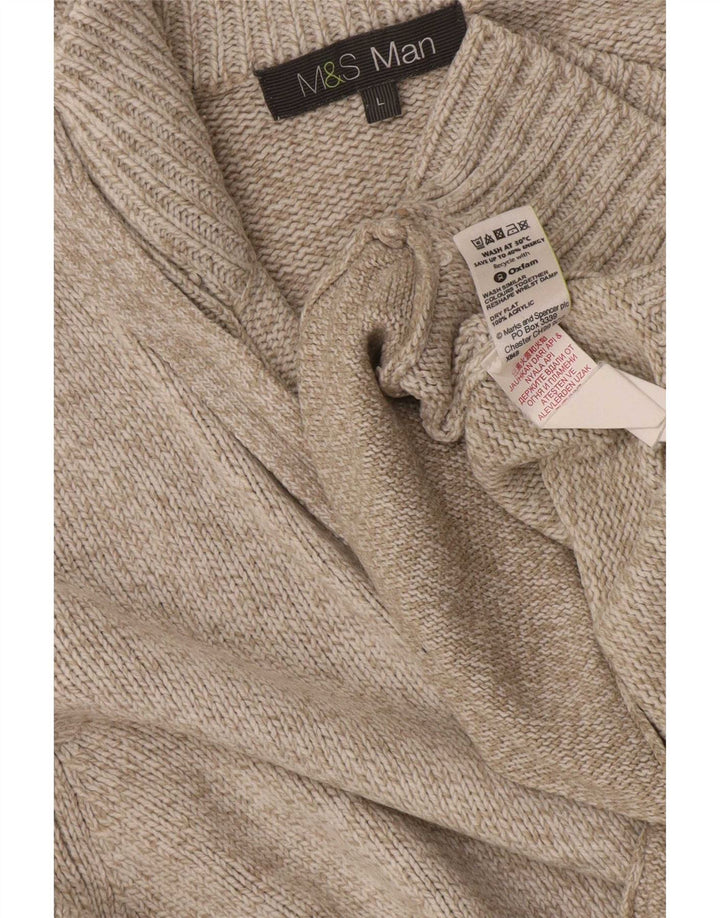 Pulover cardigan pentru bărbați Marks & Spencer, mare, bej, pete acrilic