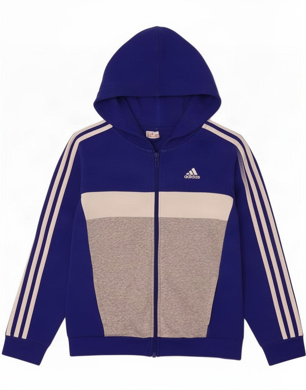 Pulover Adidas pentru băieți, cu fermoar, 9-10 ani, albastru, bumbac color bloc