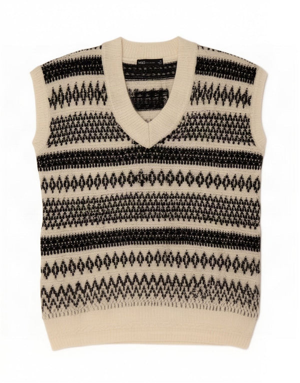 Marks & Spencer Mens Vest Tank Top XS Bej Fair Isle Acrylic
