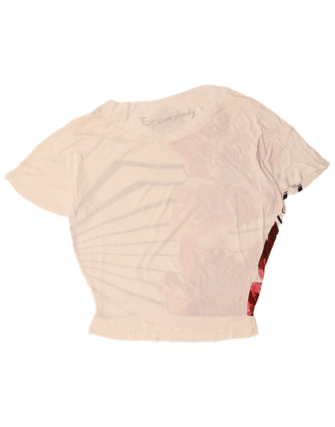 Tricou grafic DESIGUAL pentru femei Top UK 16 mare, alb, cu flori din bumbac