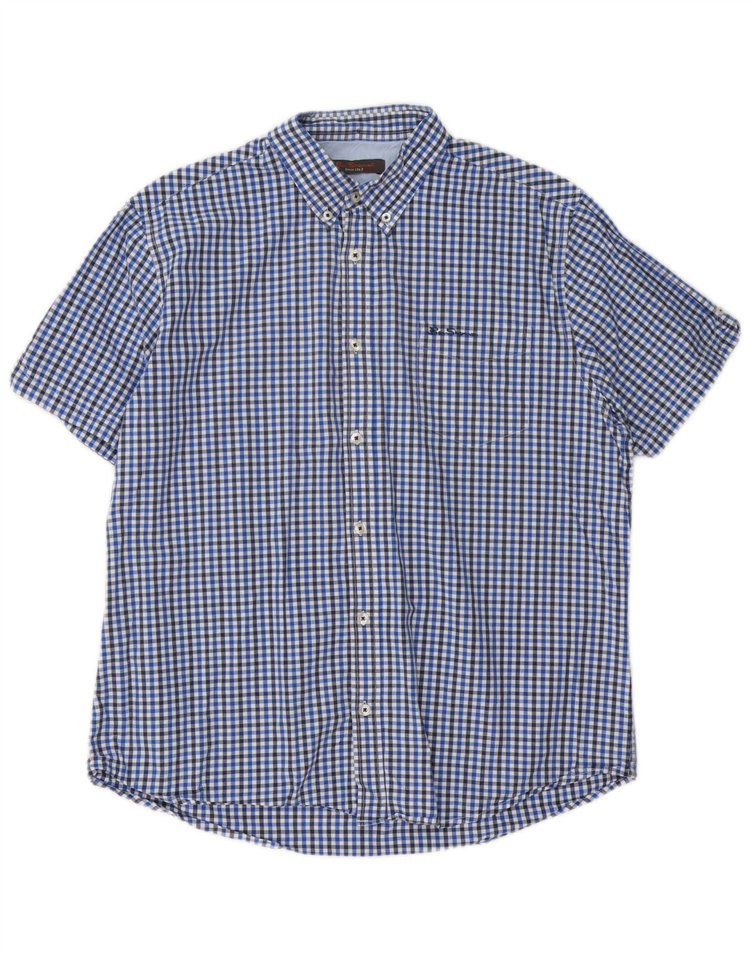 Cămașă cu mânecă scurtă pentru bărbați Ben Sherman XL, bumbac vichy albastru