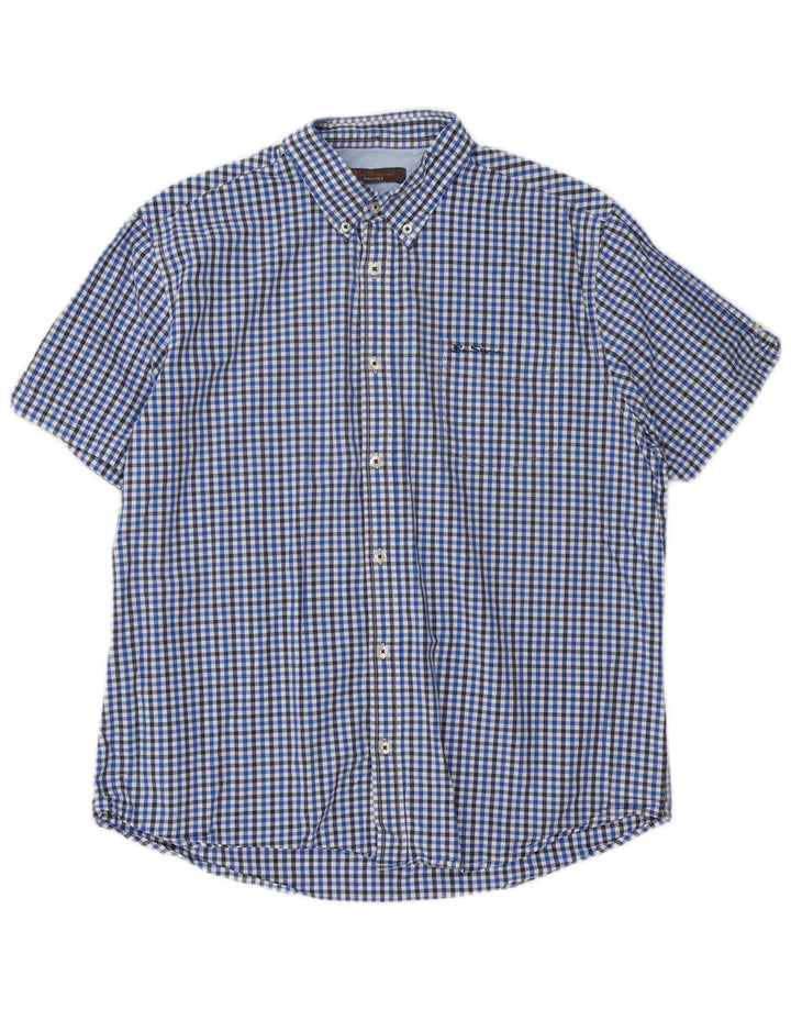 Cămașă cu mânecă scurtă pentru bărbați Ben Sherman XL, bumbac vichy albastru
