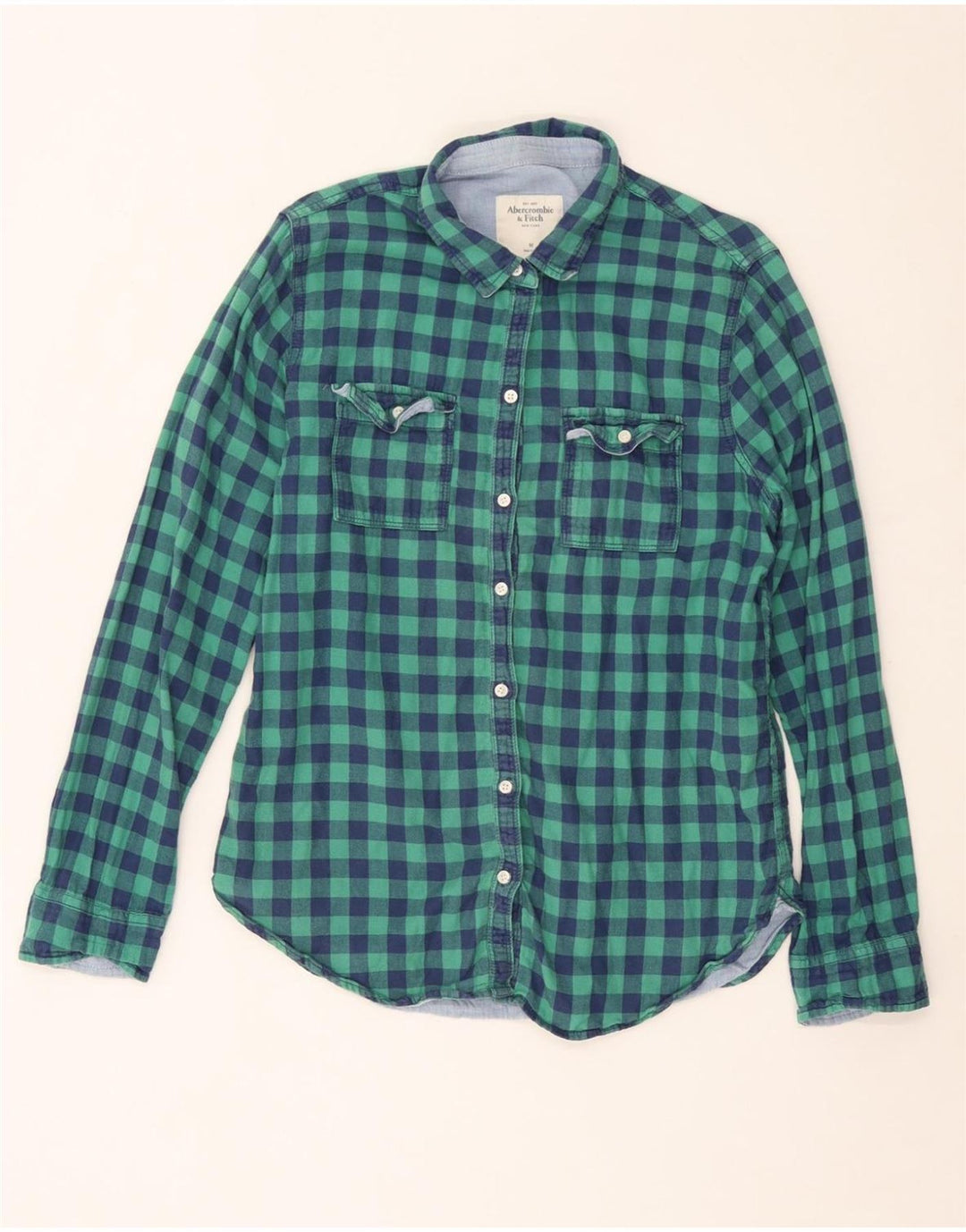 ABERCROMBIE & FITCH Cămașă pentru femei UK 14 Medium Turcoaz Check Bumbac
