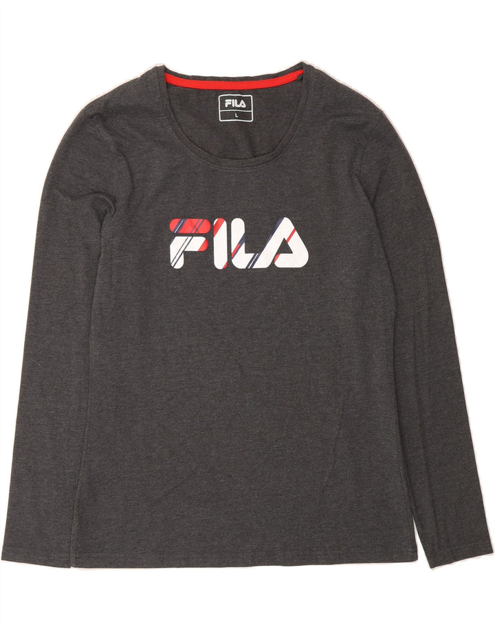 FILA Womens Graphic Top Long Sleeve UK 14 Large Grey Cotton Vintage Fila and Second-Hand Fila from Messina Hembry 