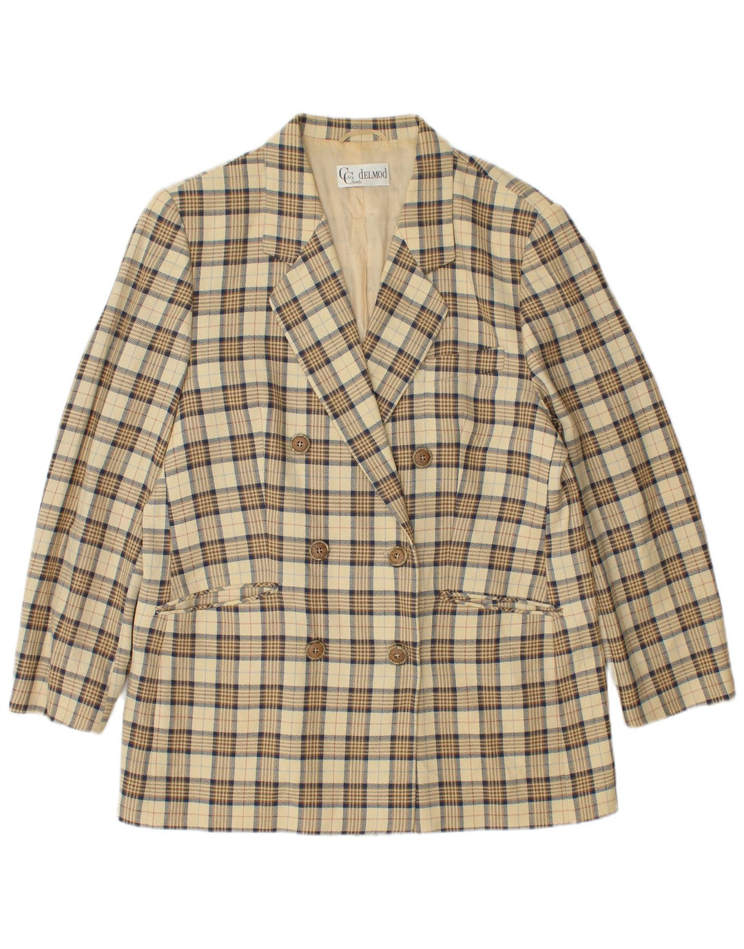 Jachetă pentru femei DELMOD Blazer dublu piept UK 14 Medium Beige Check Lână