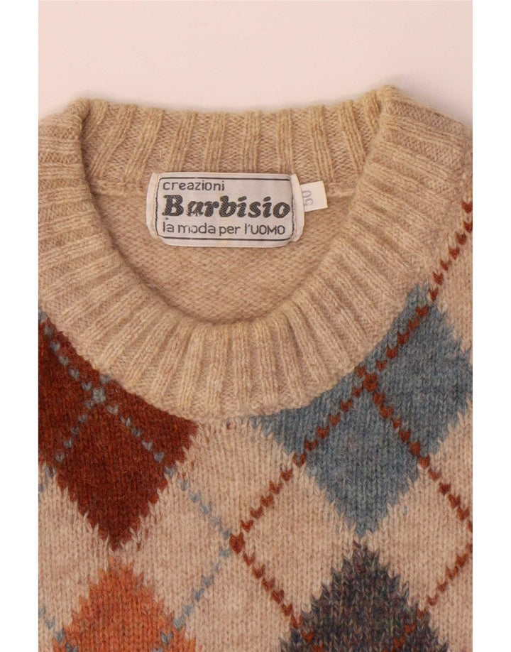 Pulover Barbisio pentru bărbați cu gât roșu IT 50 Medium Bej Argyle/Diamond