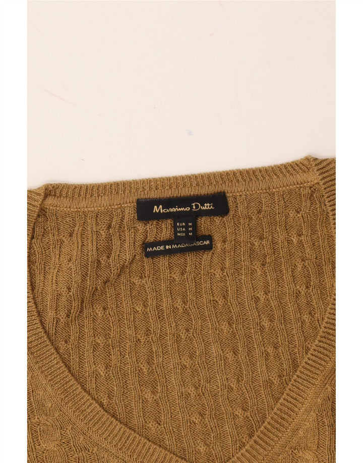MASSIMO DUTTI Womens V-Neck Jumper Sweater UK 12 Medium Brown Vintage Massimo Dutti and Second-Hand Massimo Dutti from Messina Hembry 