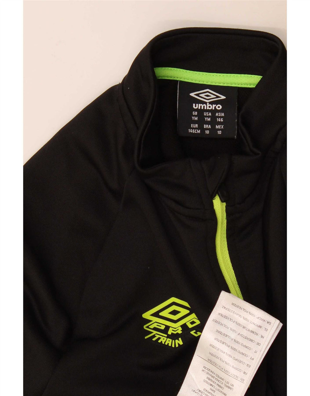 Umbro Băieți Top cu fermoar cu mânecă lungă 9-10 ani, mediu negru, color block