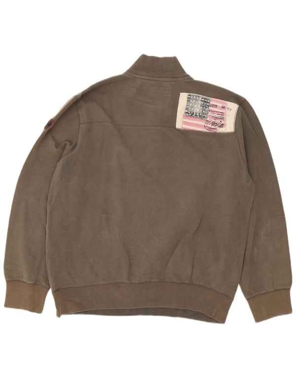 Pulover pentru bărbați Marks & Spencer, cu grafică, cu gât cu nasturi, bumbac maro 2XL