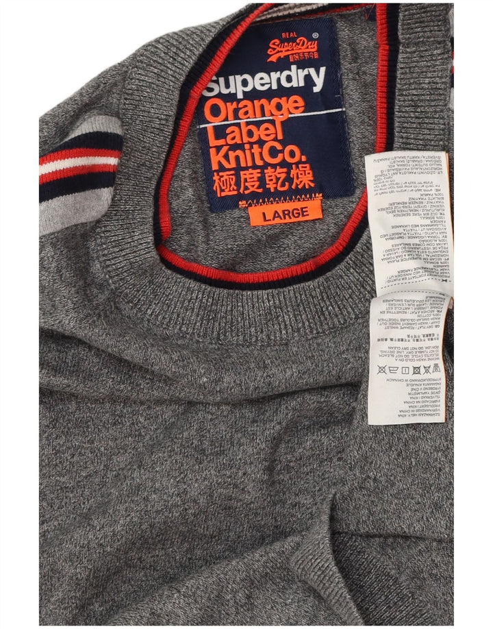 SUPERDRY Pulover cu gât roșu pentru femei UK 16 mare bumbac gri