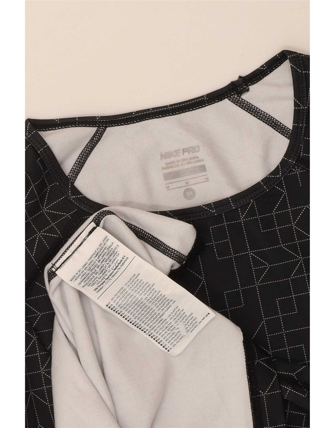 Nike Dri Fit Top cu mânecă lungă pentru femei UK 12 Medium Negru Geometric Poliester