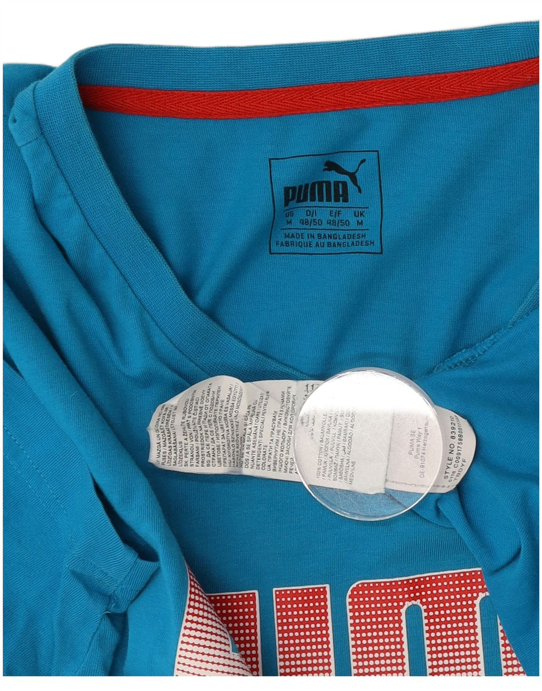 Tricou cu grafică Puma pentru bărbați Top din bumbac albastru mediu