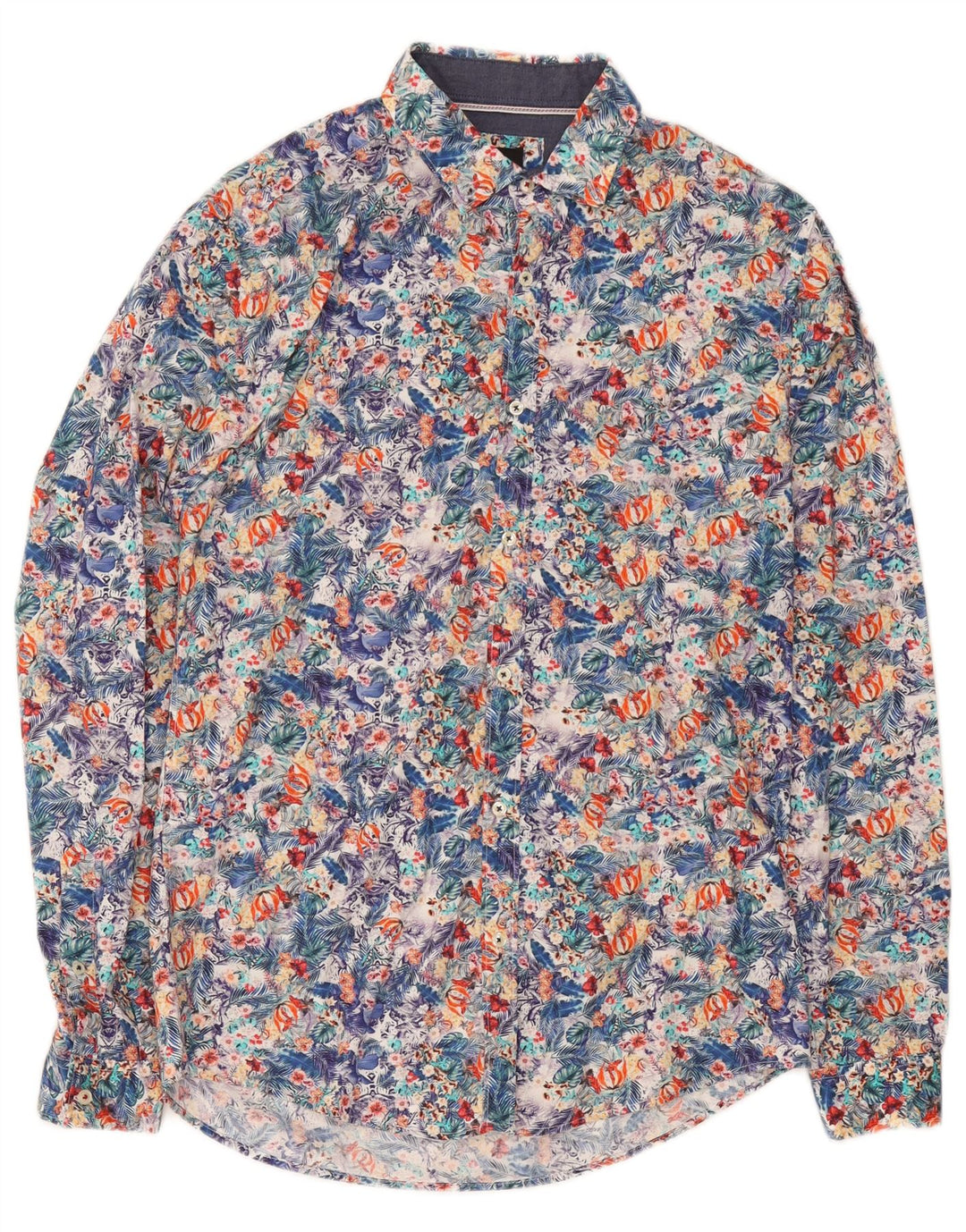 Cămașă pentru bărbați Zara Slim Fit Bumbac Floral Multicolor Mediu