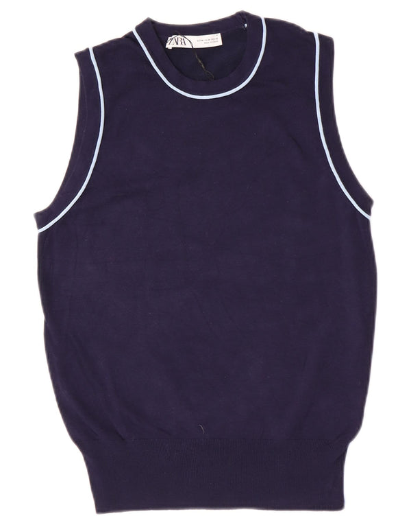 Zara Femei Vest Tank Top UK 12 Medium Bleumarin Viscoza