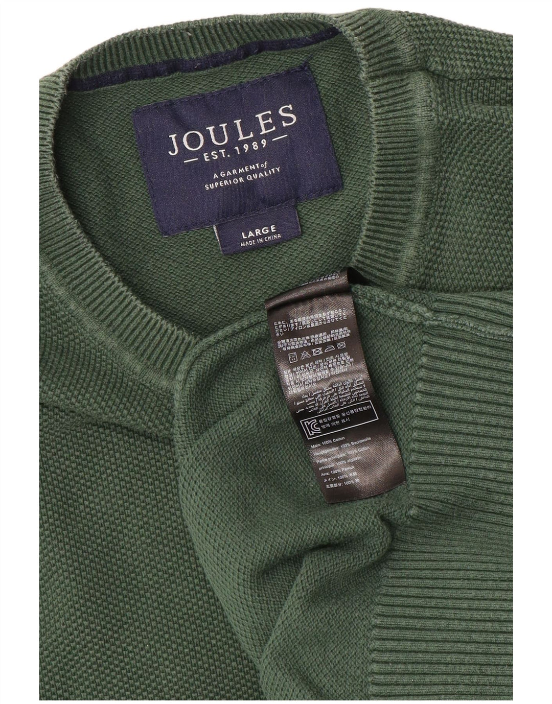 Pulover pentru bărbați Joules cu gât roșu, bumbac verde mare