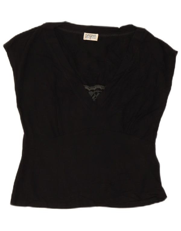 Bluză Crop Top Femei SASHA UK 12 Medium Black Viscose