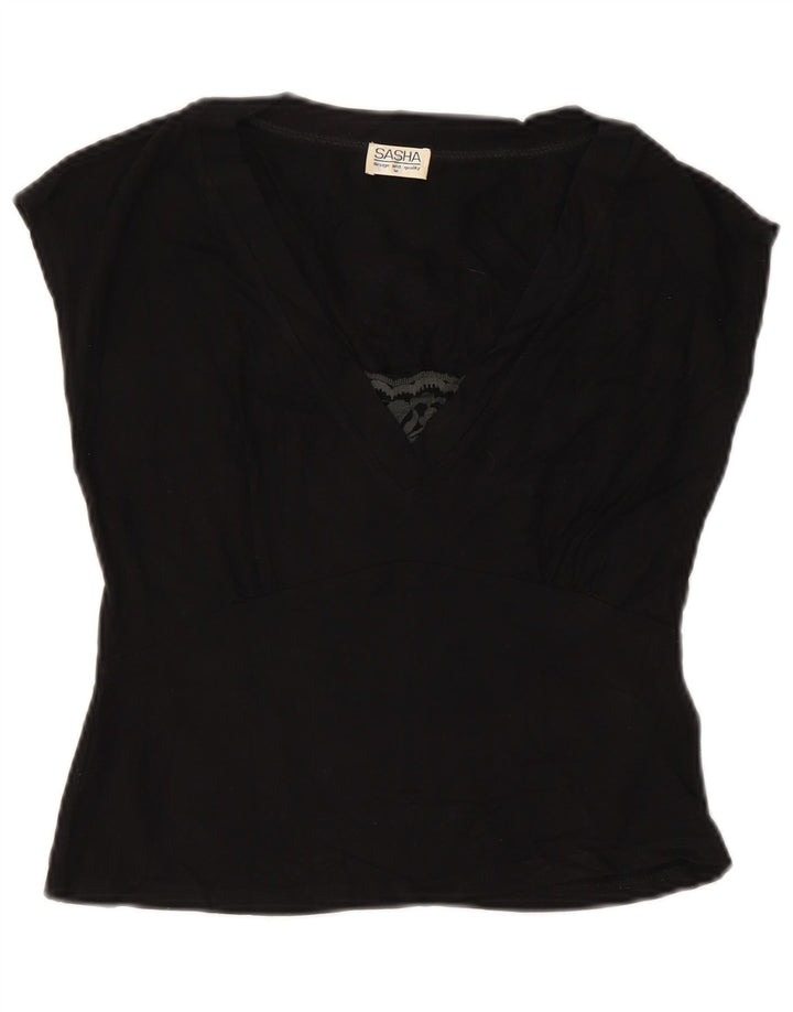 Bluză Crop Top Femei SASHA UK 12 Medium Black Viscose