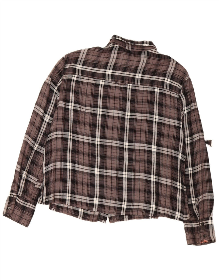 Cămașă de flanel supradimensionată pentru femei BENETTON UK 10 Small Brown Check Viscose