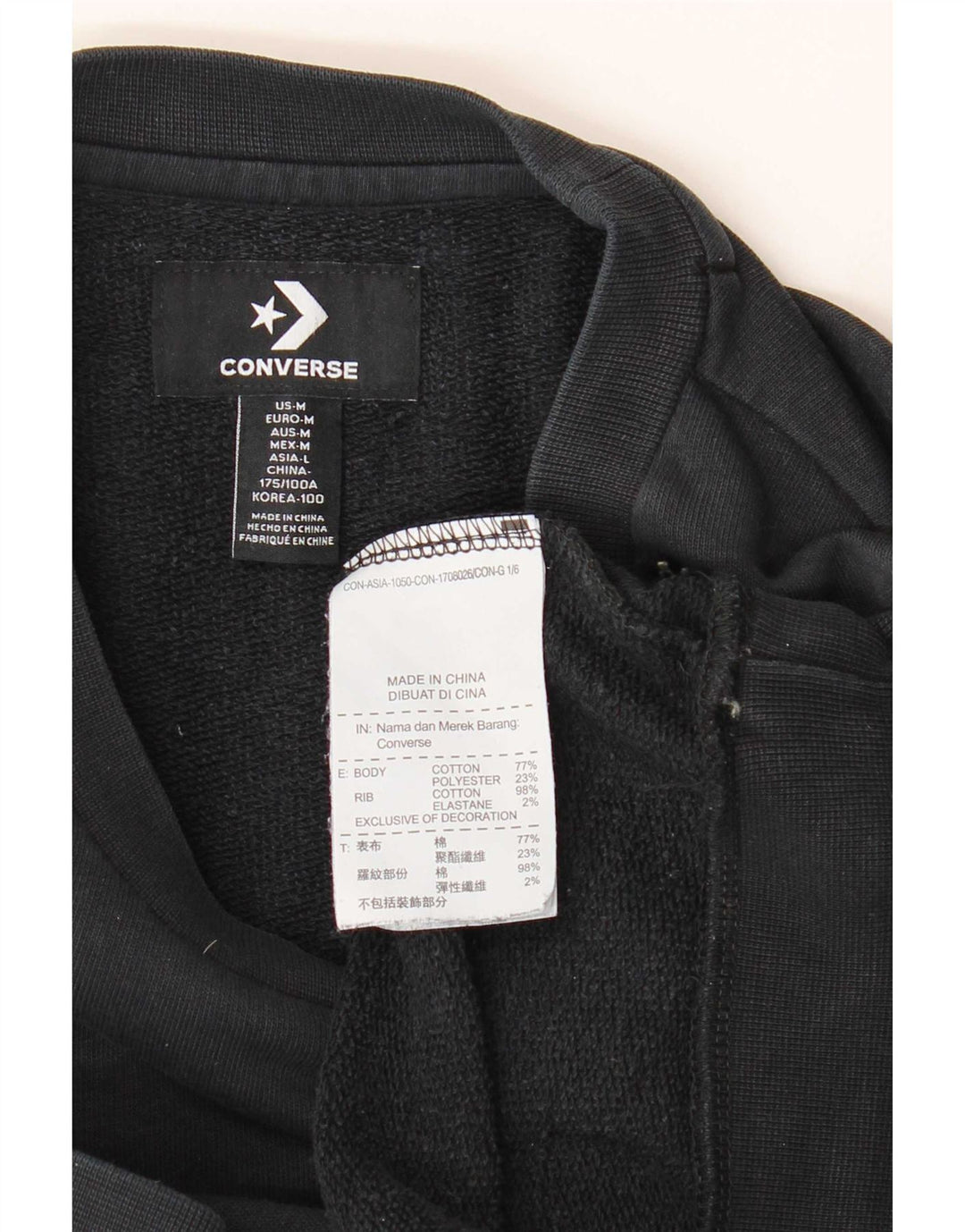 Pulover pentru bărbați Converse, bumbac mediu negru