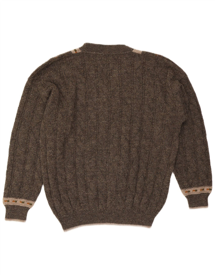 Noba 1950 Pulover cu decolteu în V pentru bărbați IT 52 Lână geometrică mare kaki