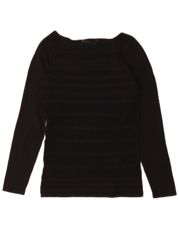 Coasta pentru femei de top cu mânecă lungă UK 10 mic, negru, în dungi, viscoză