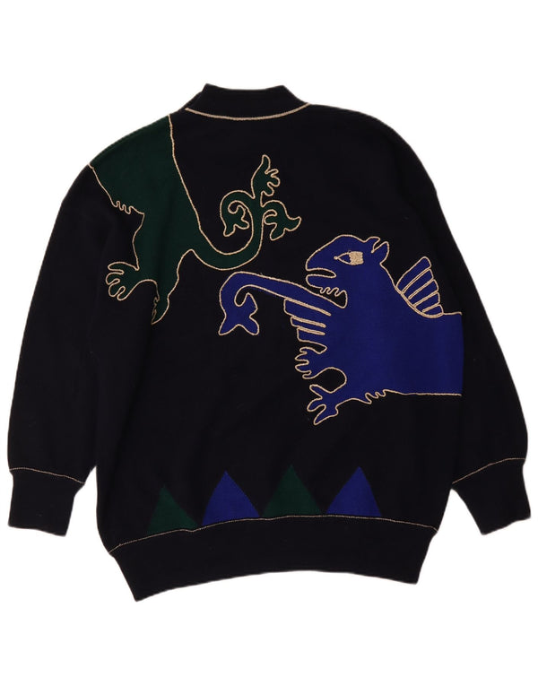 Pulover vintage cu gât țestoasă pentru femei UK 20 2XL Bleumarin Geometric