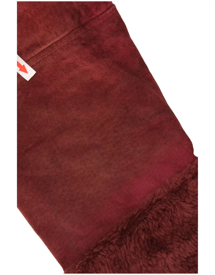 Jachetă pentru femei VINTAGE Sherpa Suede UK 14 Medium Burgundy Piele