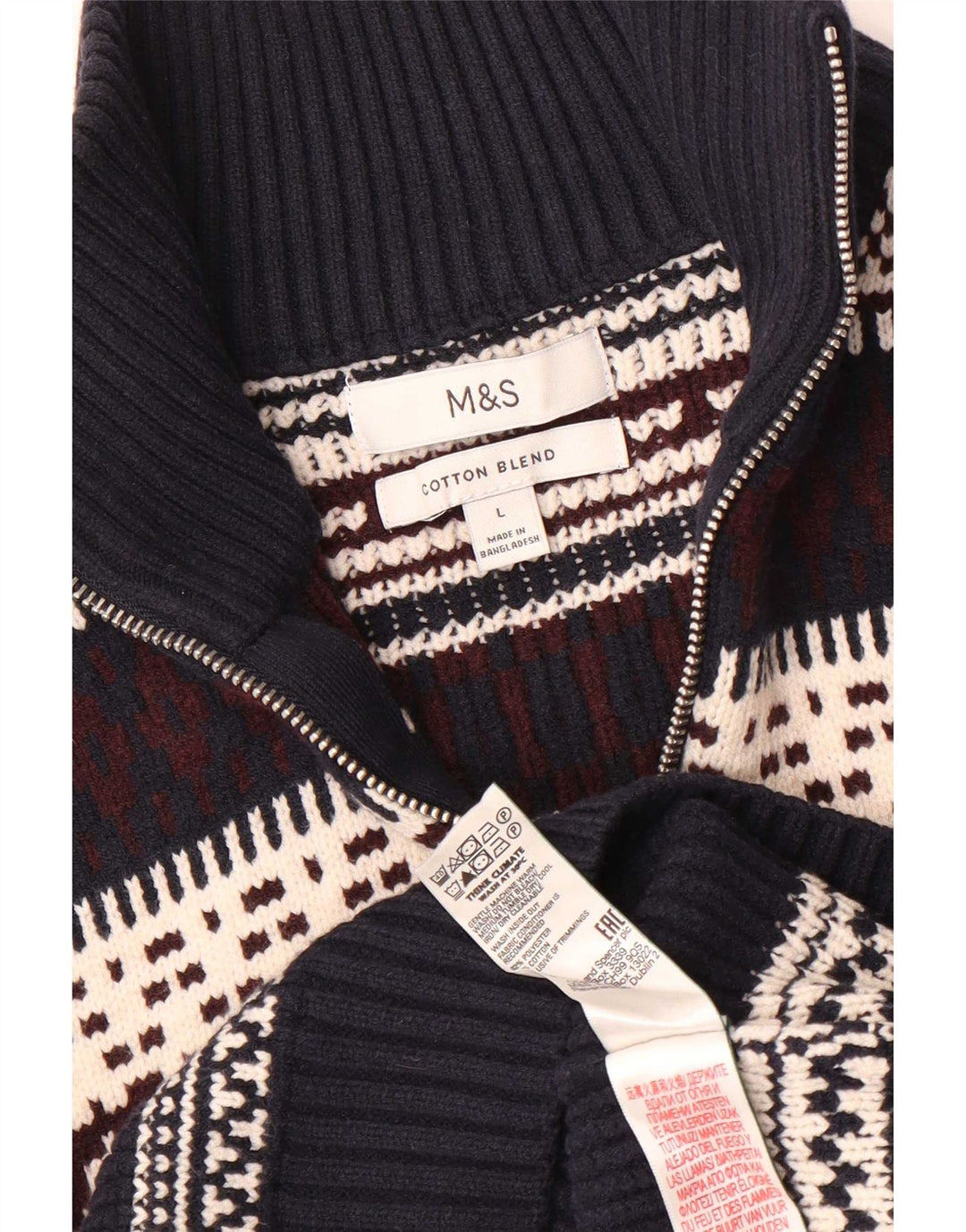 Pulover pentru bărbați Marks & Spencer, cu fermoar, cu gât, mare, bleumarin, Fair Isle