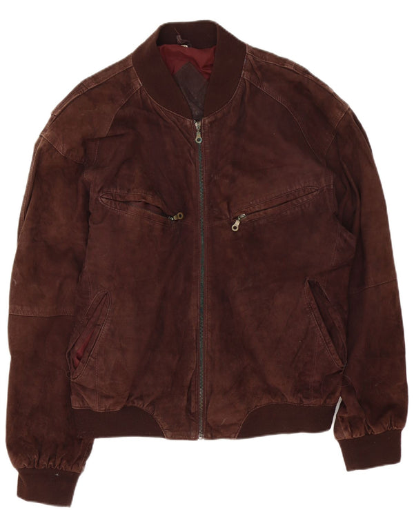 Bomber vintage pentru bărbați din piele intoarsa UK 42 XL din piele maro