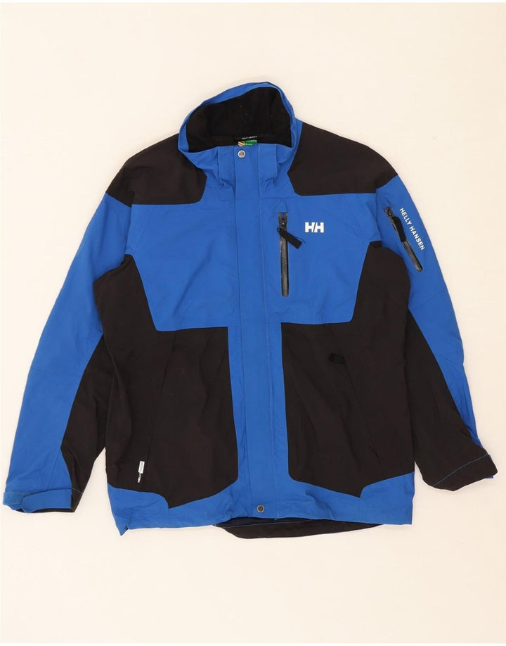 HELLY HANSEN Boys Rain Jacket 13-14 Years Blue Colourblock Polyamide Vintage Helly Hansen and Second-Hand Helly Hansen from Messina Hembry 