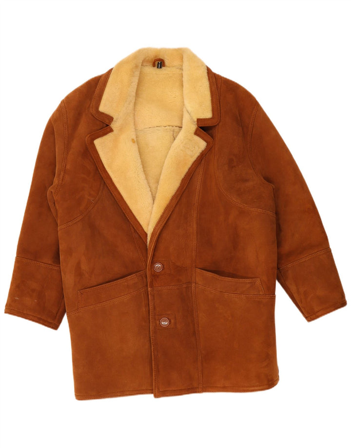 Jachetă din shearling pentru bărbați vintage UK 40 mare, maro, din shearling