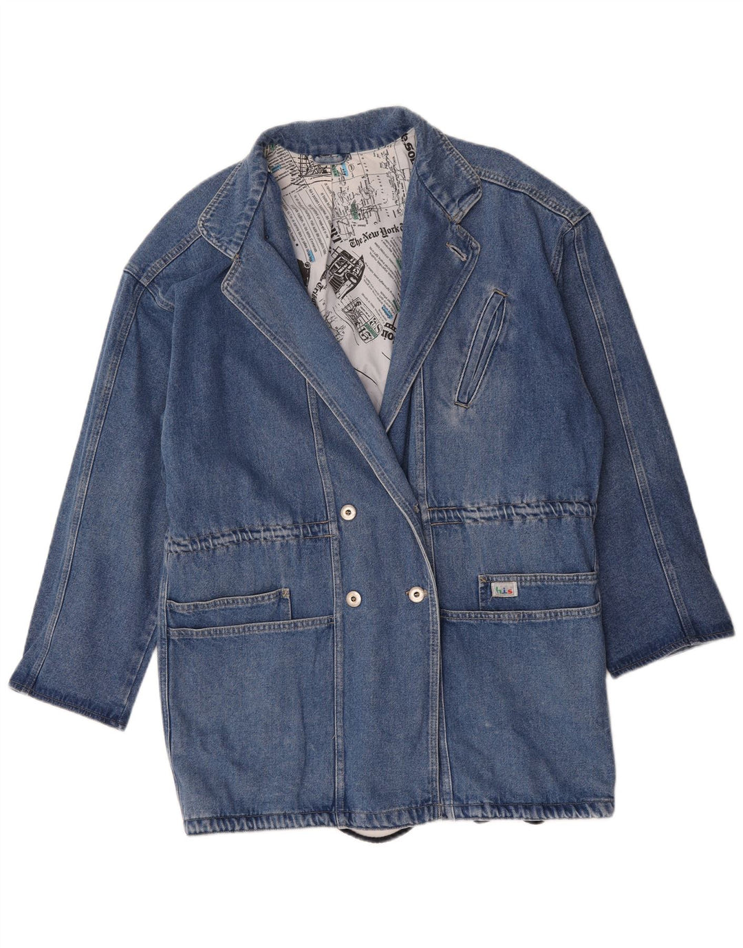 Jachetă vintage pentru femei cu paragate dublu-breasted UK 16 Large Blue