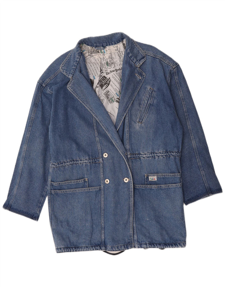 Jachetă vintage pentru femei cu paragate dublu-breasted UK 16 Large Blue