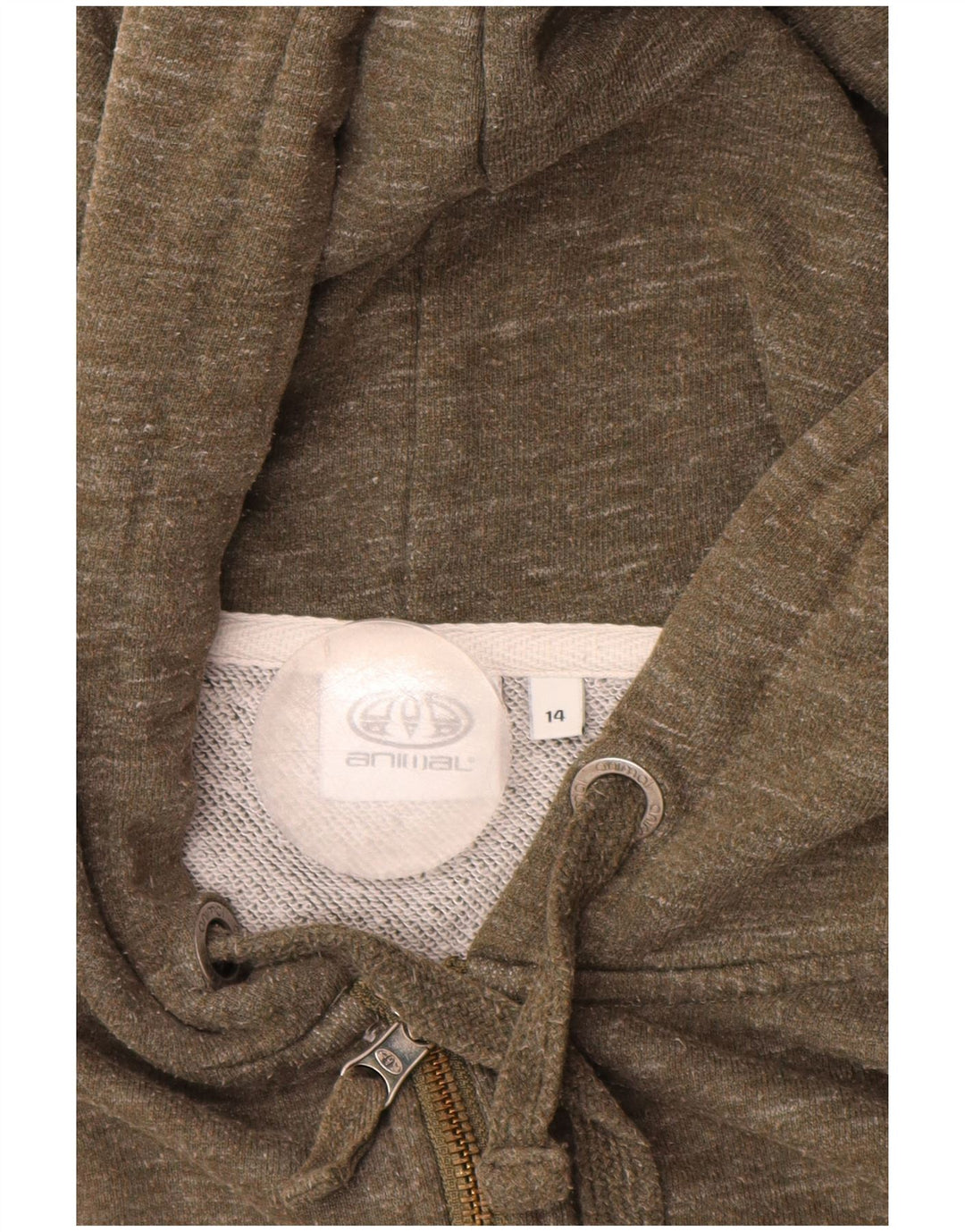 ANIMAL Pulover cu capota cu fermoar pentru femei UK 14 mare bumbac cu pete kaki