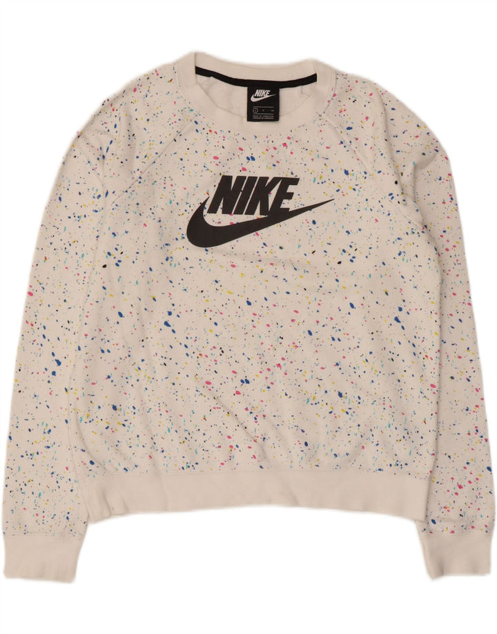 Pulover supradimensionat cu grafic Nike pentru femei UK 10 Small White Spotted